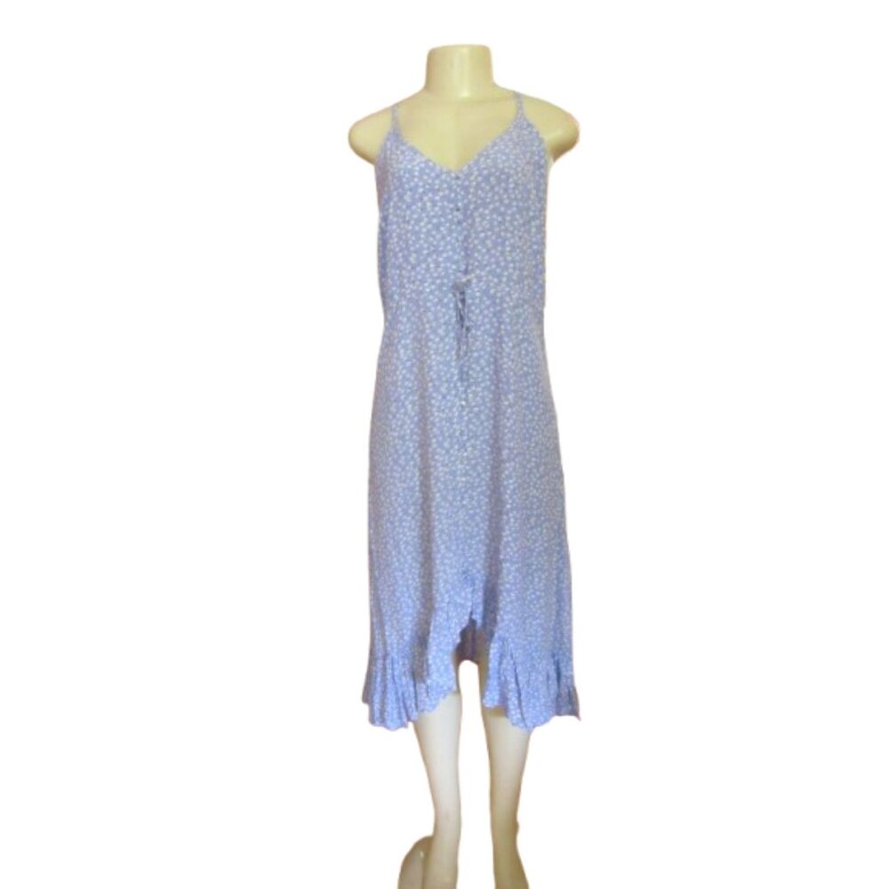 Rails Frida Midi High-Low Ruffle Sky Blue Daisies Dress L